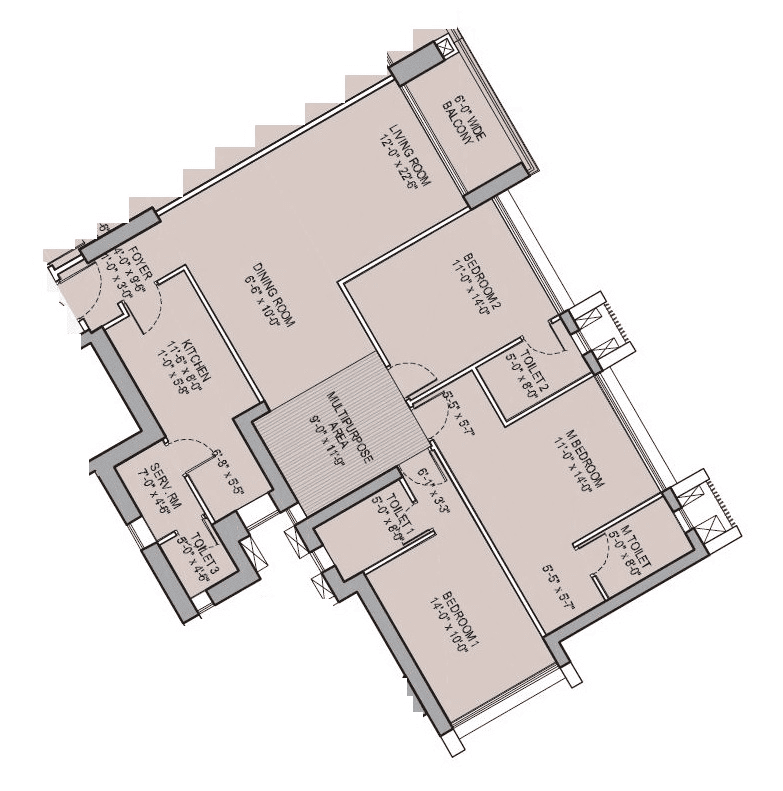 Oberoi Garden City Unit plan - 1547 sq.ft.