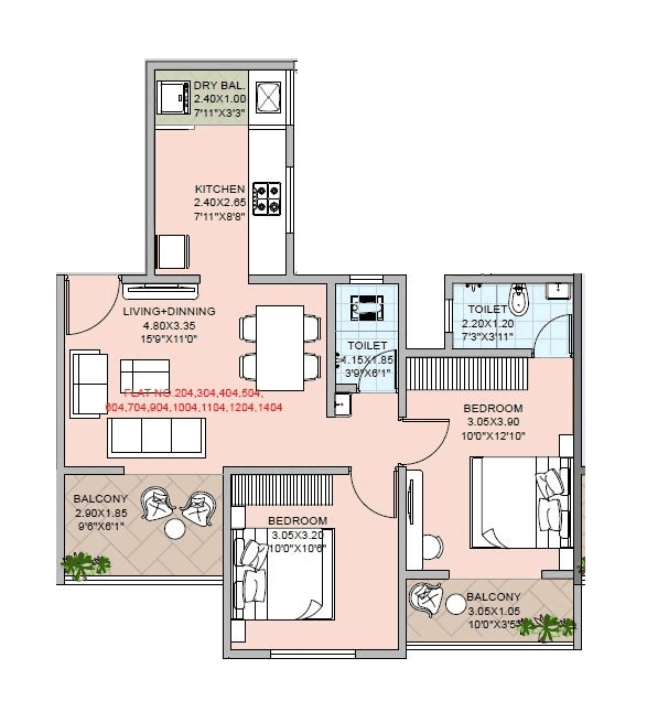 Royal Keys Unit plan - 709 sq.ft.