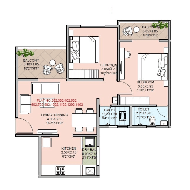 Royal Keys Unit plan - 717 sq.ft.