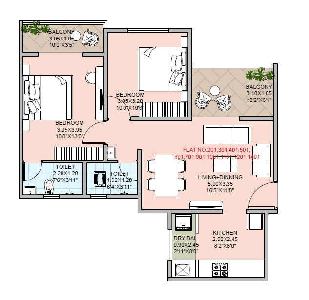 Royal Keys Unit plan - 721 sq.ft.