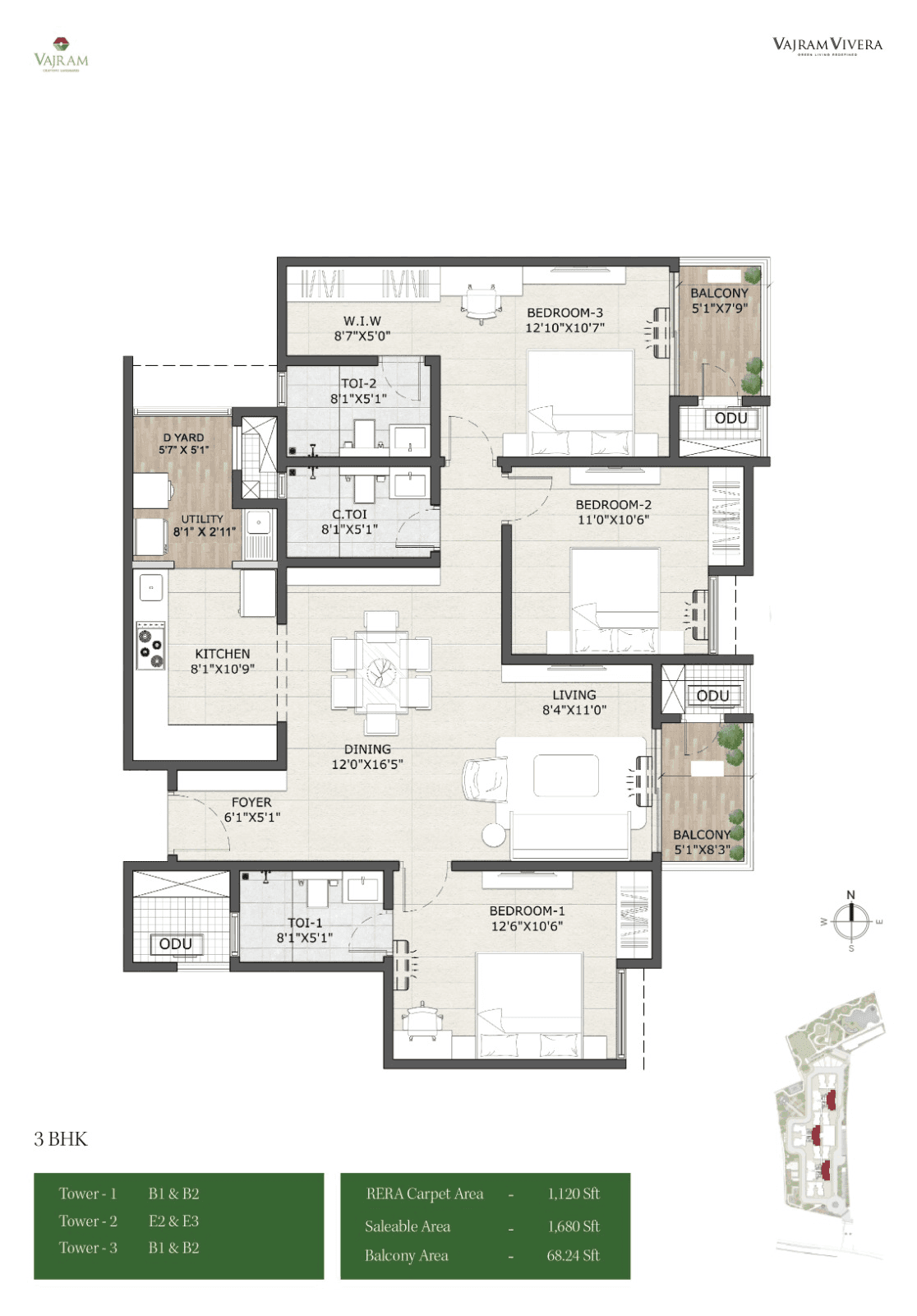 Vajram Vivera Unit plan - 1142 sq.ft.