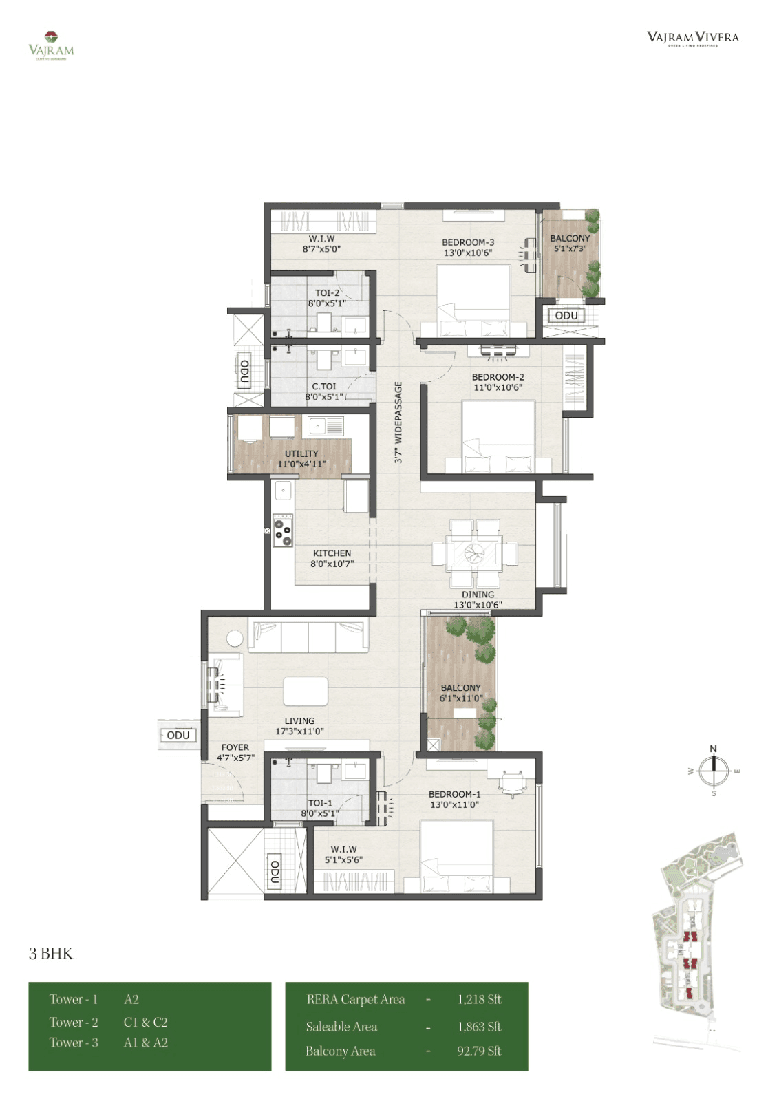 Vajram Vivera Unit plan - 1266 sq.ft.