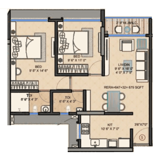 Swastik Legacy Unit plan - 679 sq.ft.