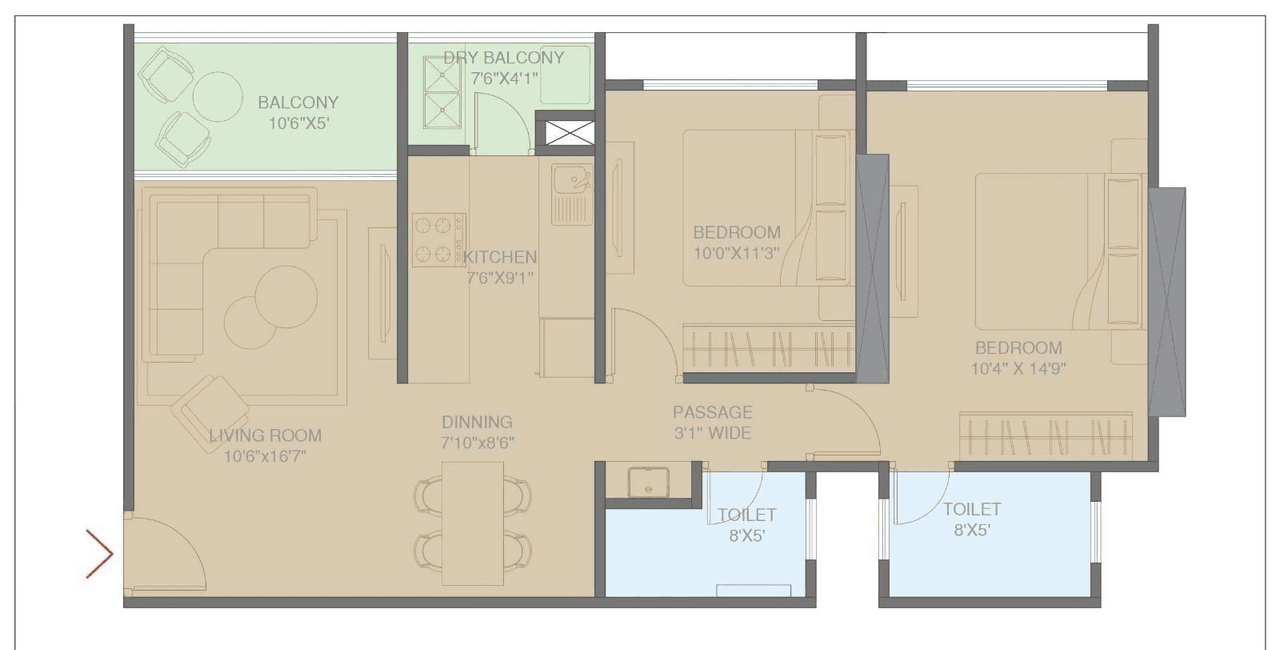Talreja Sky Sanctum Unit plan - 818 sq.ft.