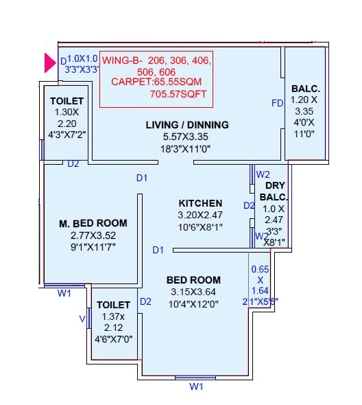 NG Nandanvan Unit plan - 705 sq.ft.