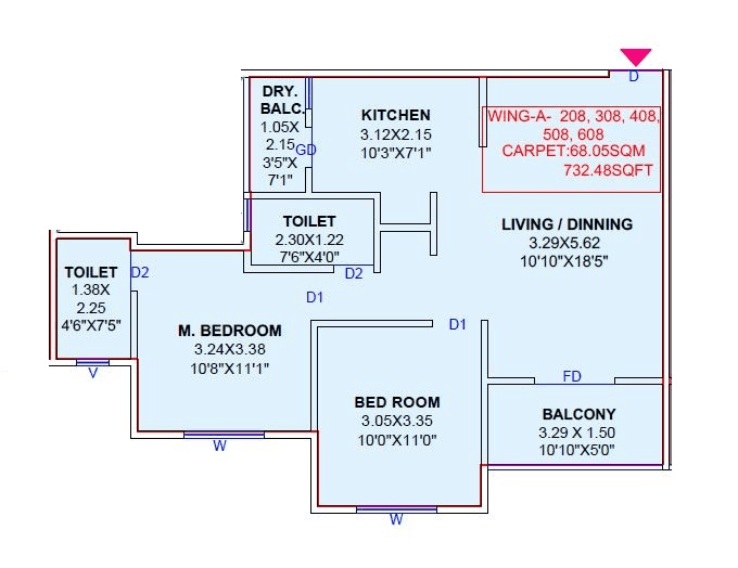 NG Nandanvan Unit plan - 732 sq.ft.
