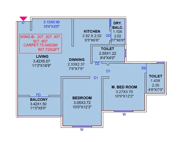 NG Nandanvan Unit plan - 808 sq.ft.