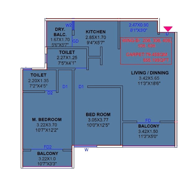 NG Nandanvan Unit plan - 855 sq.ft.