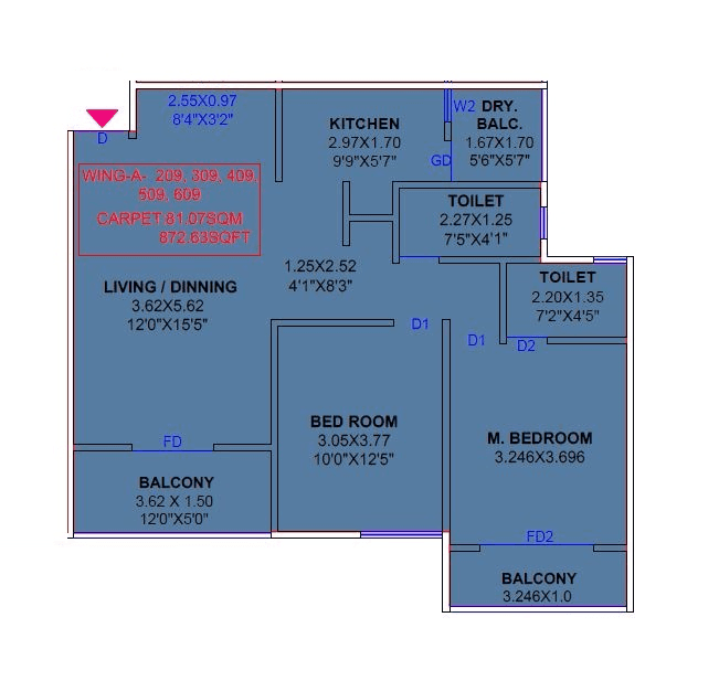 NG Nandanvan Unit plan - 873 sq.ft.