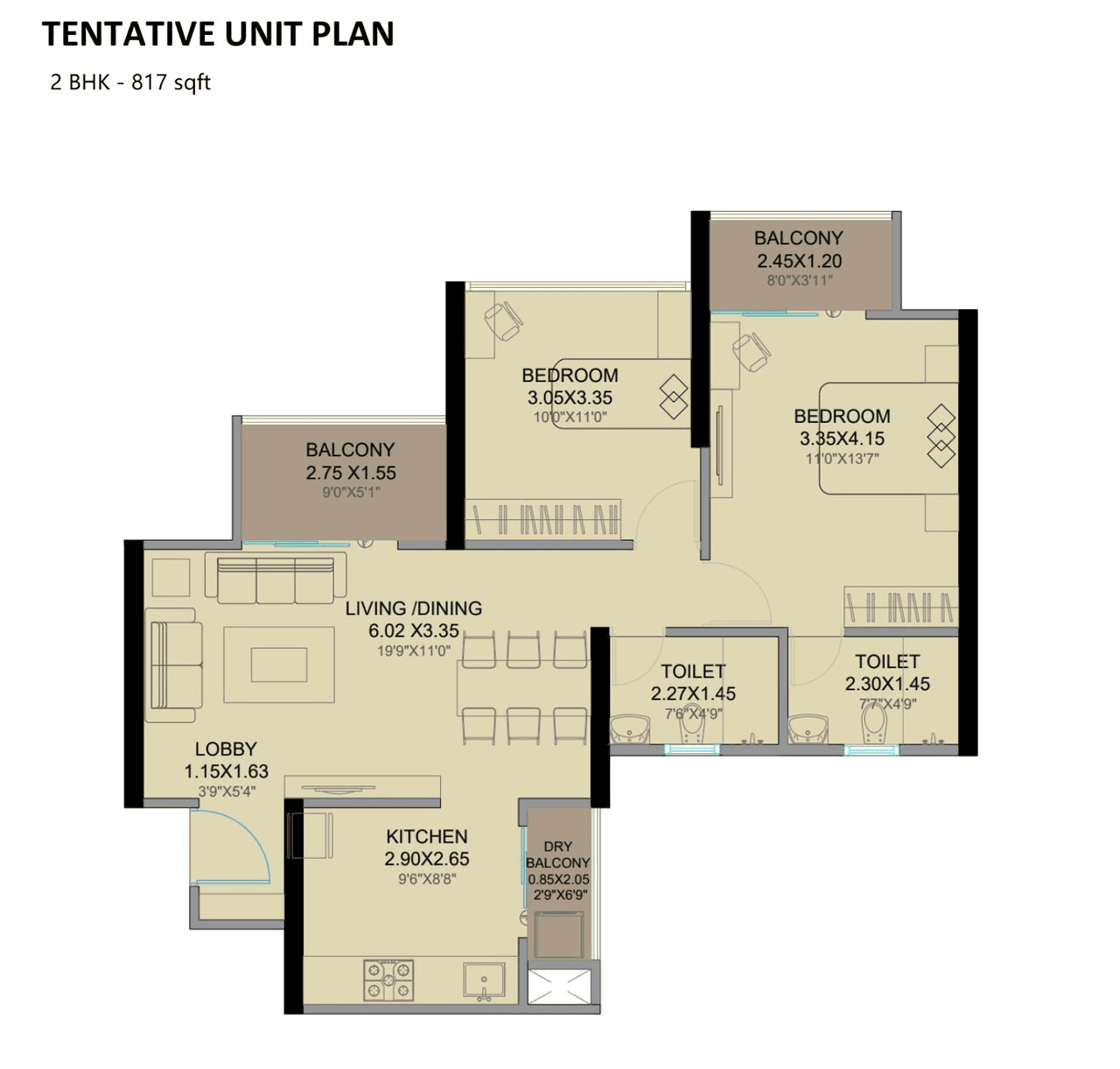 VTP Vibrance Unit plan - 817 sq.ft.