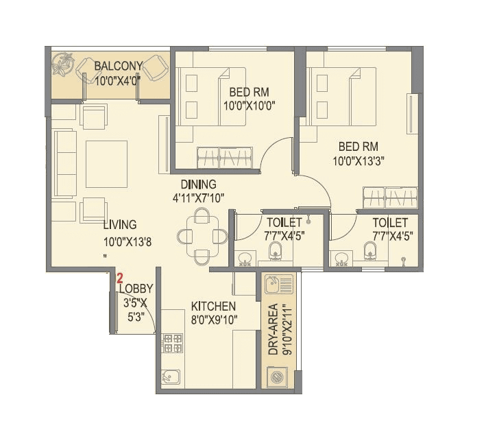 Skyrise Skyscape Unit plan - 697 sq.ft.