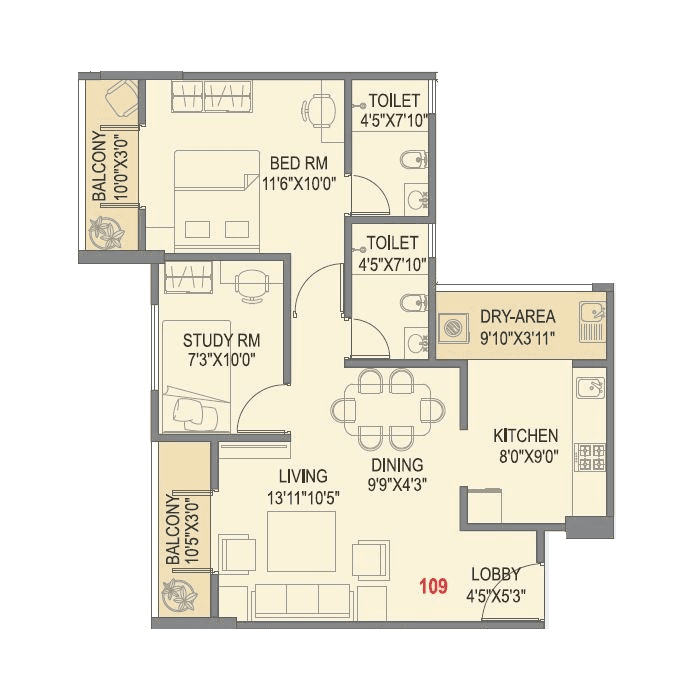Skyrise Skyscape Unit plan - 702 sq.ft.
