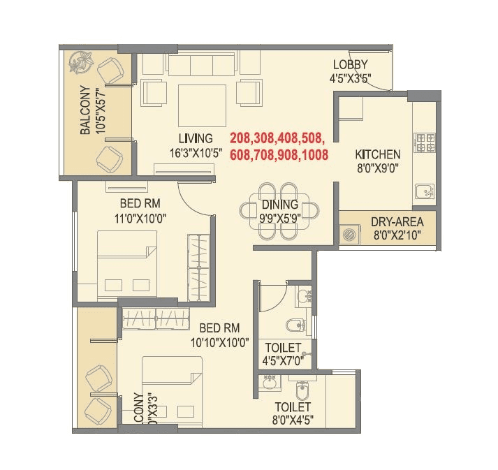 Skyrise Skyscape Unit plan - 783 sq.ft.