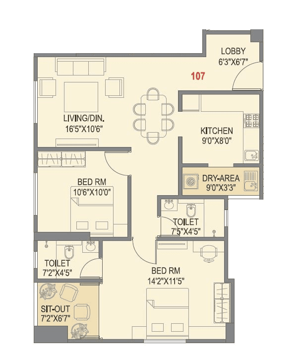 Skyrise Skyscape Unit plan - 801 sq.ft.