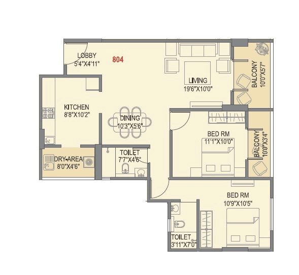 Skyrise Skyscape Unit plan - 861 sq.ft.