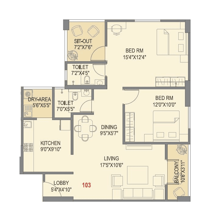 Skyrise Skyscape Unit plan - 923 sq.ft.