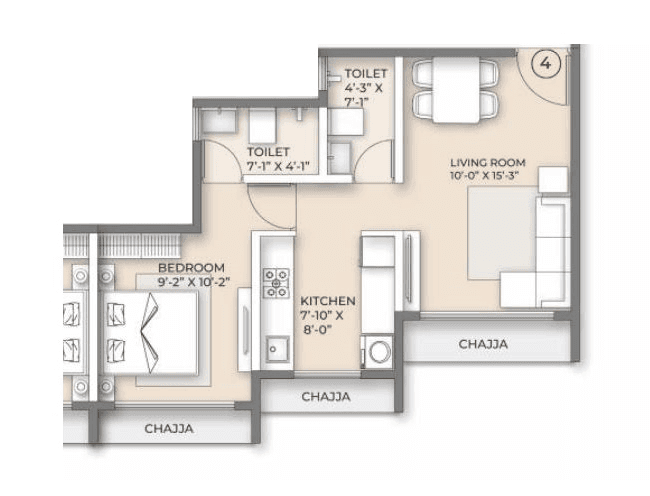 Ornate Serenity Unit plan - 480 sq.ft.