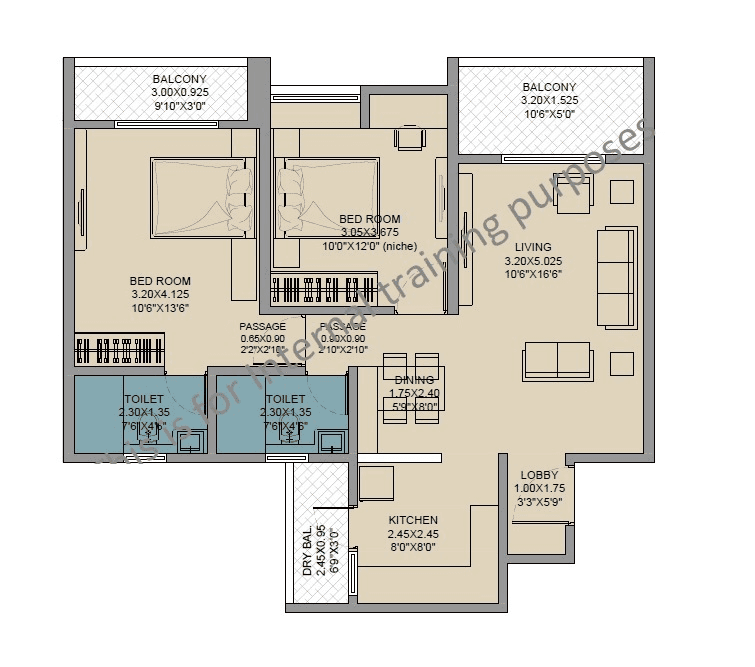 Krisala 41 Zoy Unit plan - 810 sq.ft.