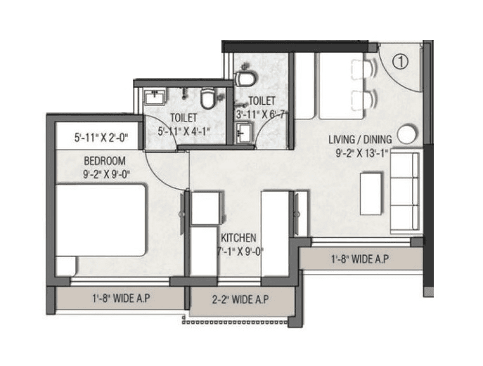 Nakshatra Aazstha Unit plan - 409 sq.ft.