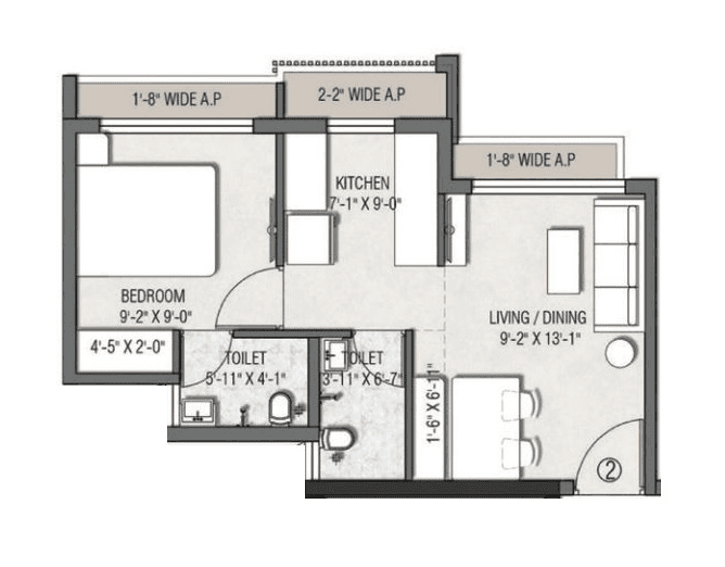 Nakshatra Aazstha Unit plan - 416 sq.ft.