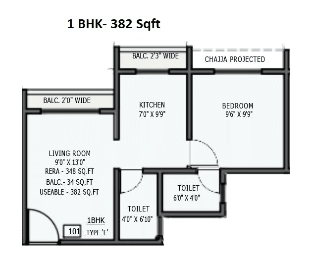 Wonder Infinity Unit plan - 382 sq.ft.