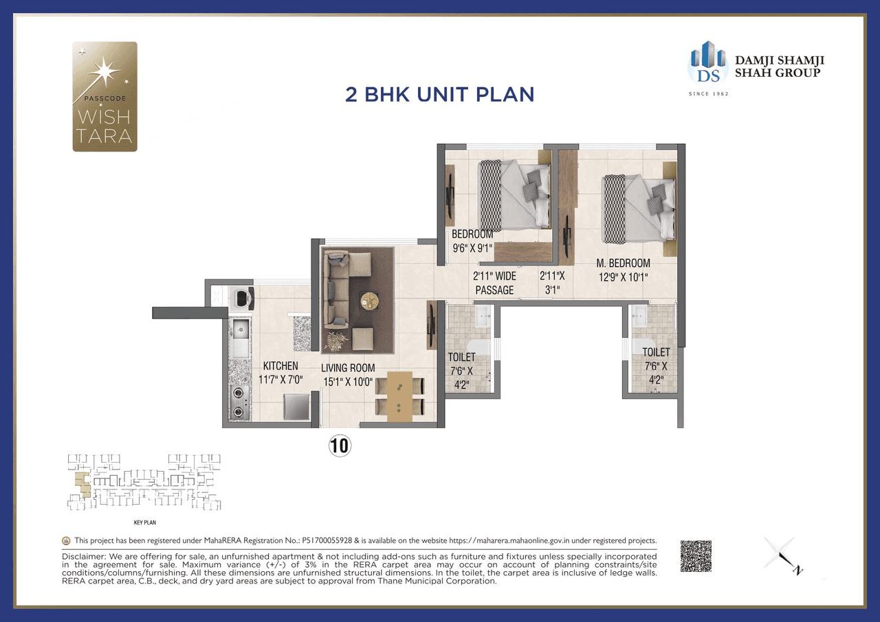 Mahavir Wishtara Unit plan - 585 sq.ft.