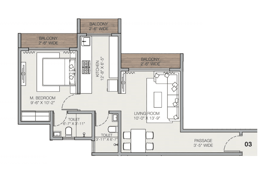 Techton Akhand Unit plan - 515 sq.ft.