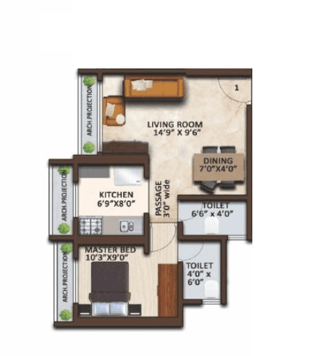 Skyland Basera Garden Unit plan - 460 sq.ft.