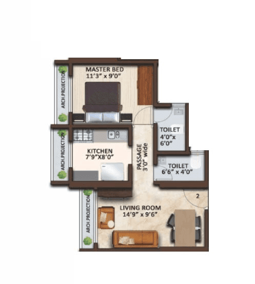 Skyland Basera Garden Unit plan - 470 sq.ft.