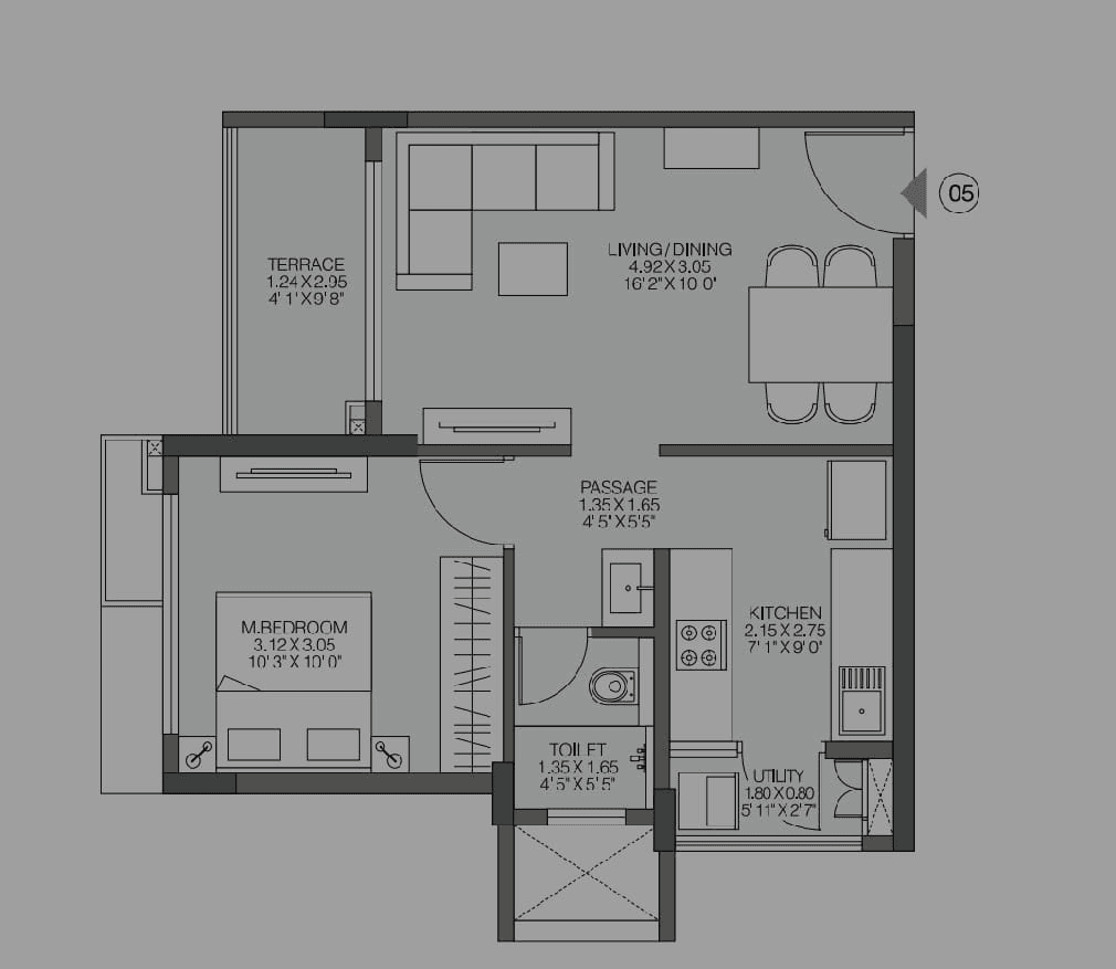 Godrej Urban Park Unit plan - 413 sq.ft.