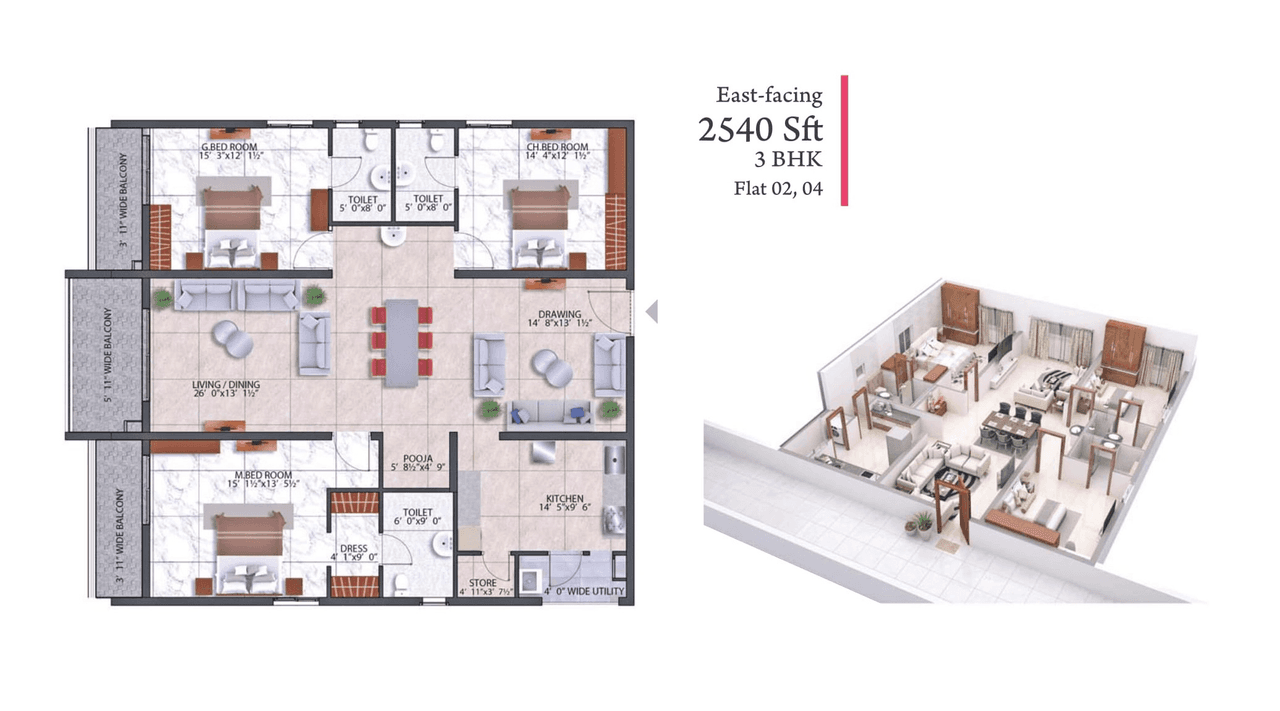 Hallmark Treasor Unit plan - 1778 sq.ft.