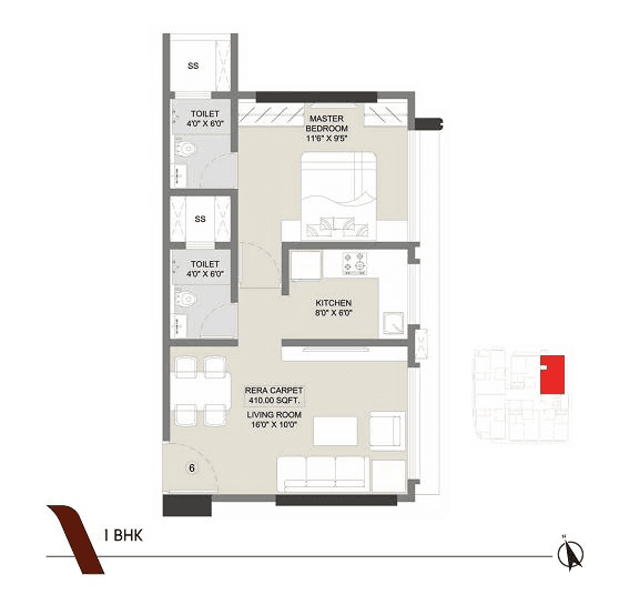 Dotom The Vue Unit plan - 410 sq.ft.