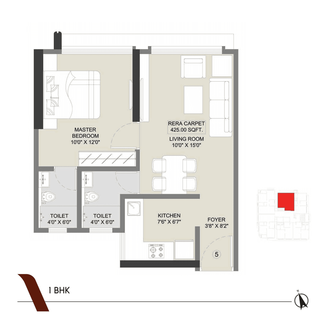 Dotom The Vue Unit plan - 425 sq.ft.