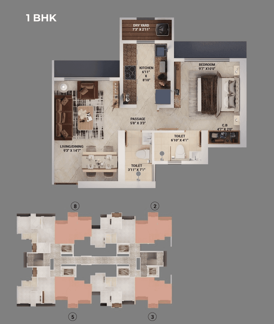 Vihang Thane Infinity Unit plan - 430 sq.ft.