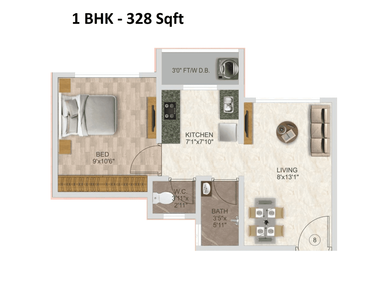 AV Crystal Uptown Unit plan - 328 sq.ft.