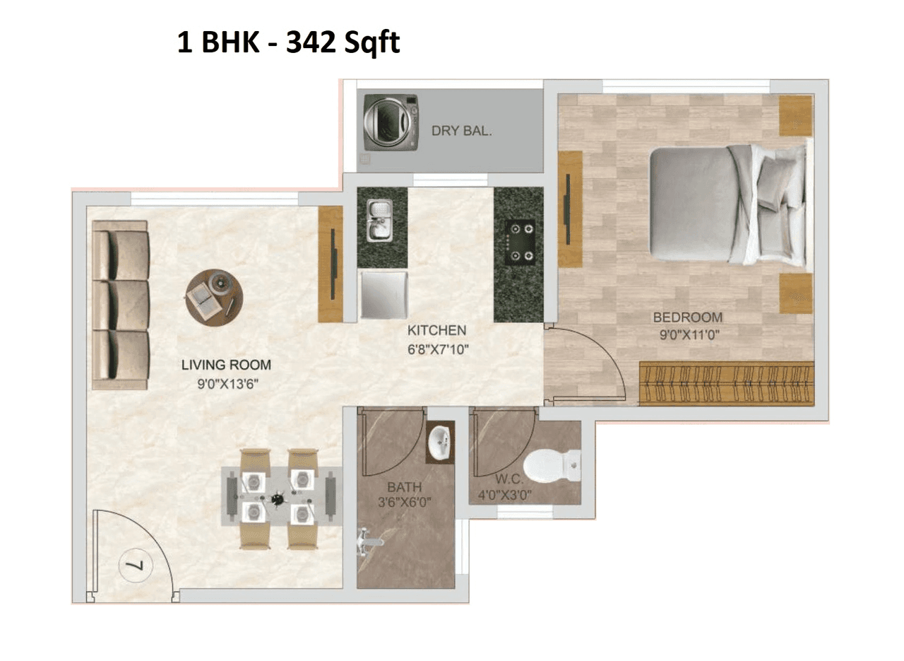 AV Crystal Uptown Unit plan - 342 sq.ft.