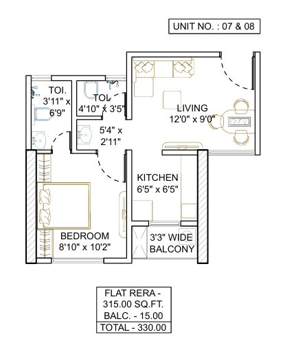 Squarefeet Maha Mauka Unit plan - 330 sq.ft.