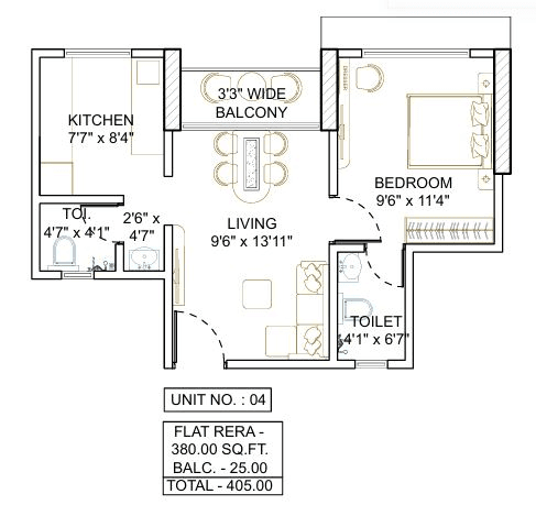 Squarefeet Maha Mauka Unit plan - 405 sq.ft.
