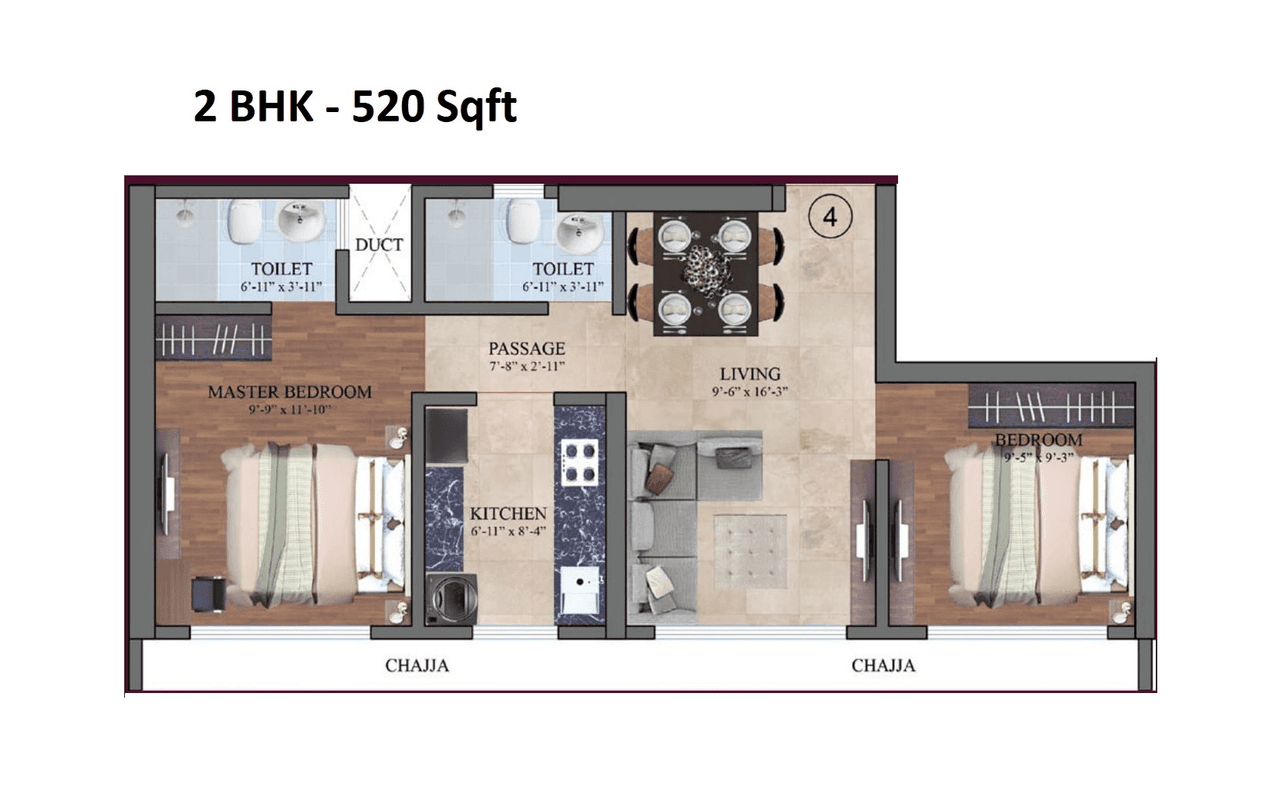 Dem Phoenix Unit plan - 520 sq.ft.