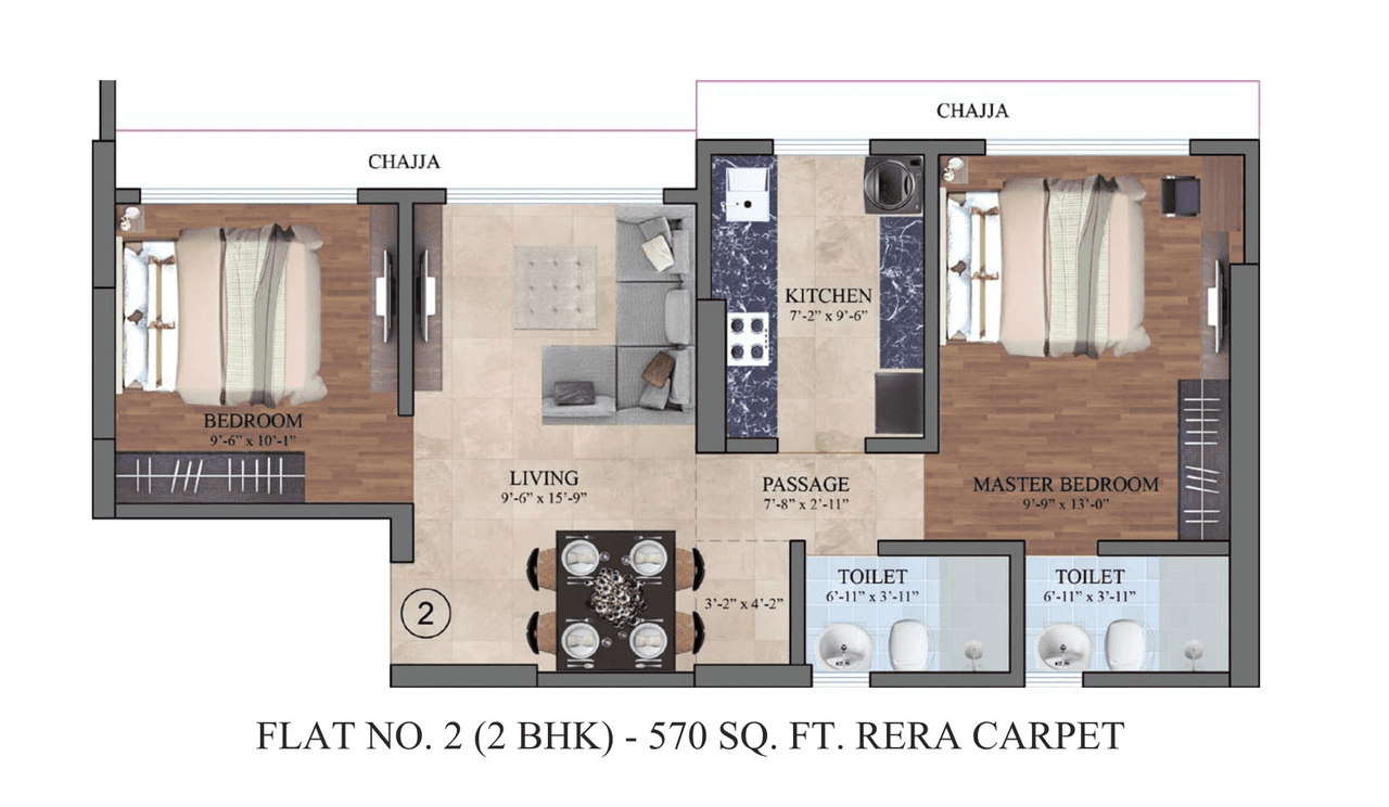 Dem Phoenix Unit plan - 570 sq.ft.