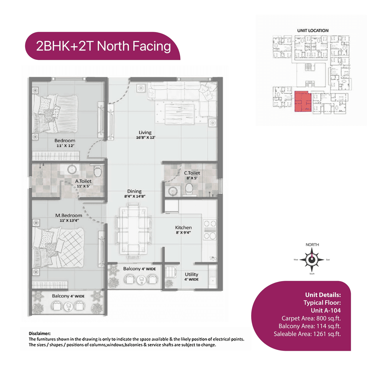 Elegant Aura Unit plan - 913 sq.ft.