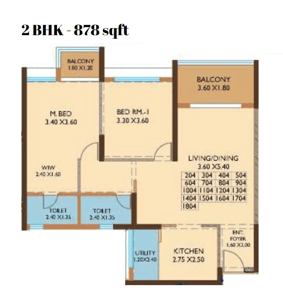 MCG Aalaap Unit plan - 878 sq.ft.