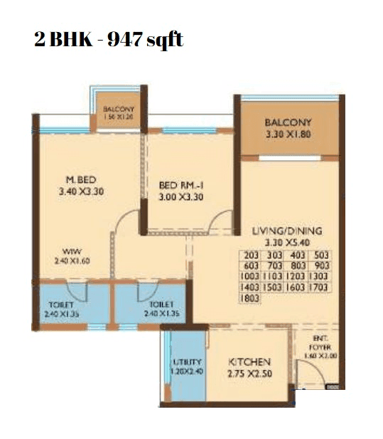 MCG Aalaap Unit plan - 947 sq.ft.