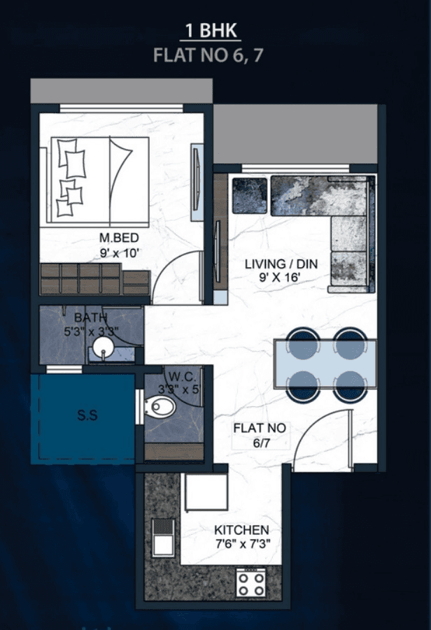 Sarvoday Marvel Unit plan - 358 sq.ft.