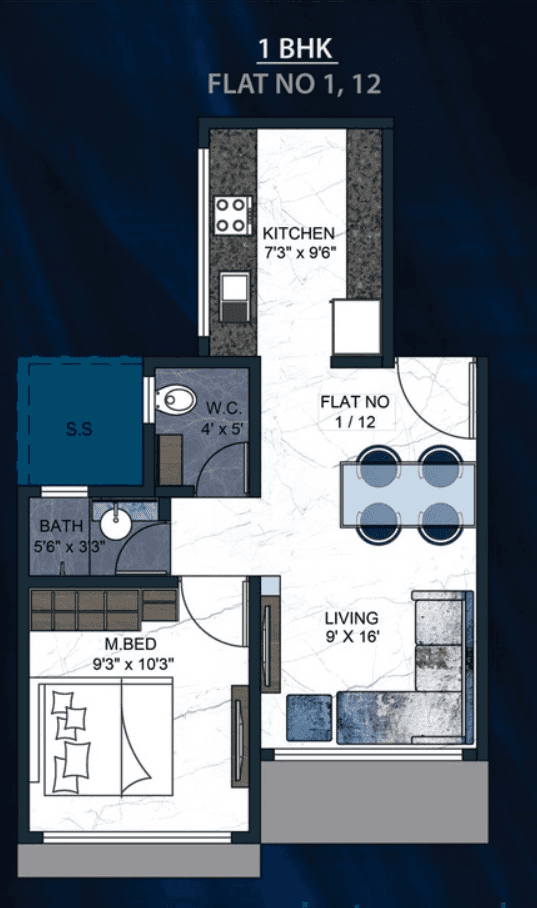 Sarvoday Marvel Unit plan - 381 sq.ft.