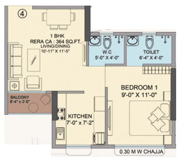 MK Oasis Unit plan - 364 sq.ft.