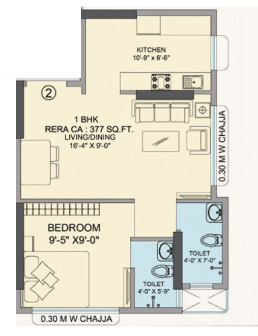 MK Oasis Unit plan - 377 sq.ft.