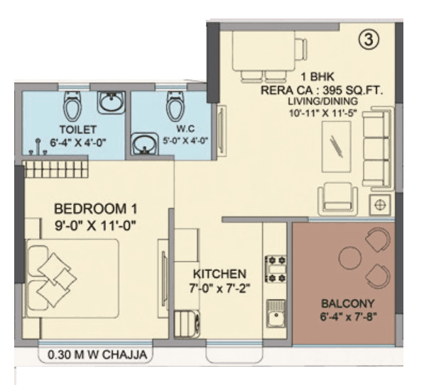 MK Oasis Unit plan - 395 sq.ft.