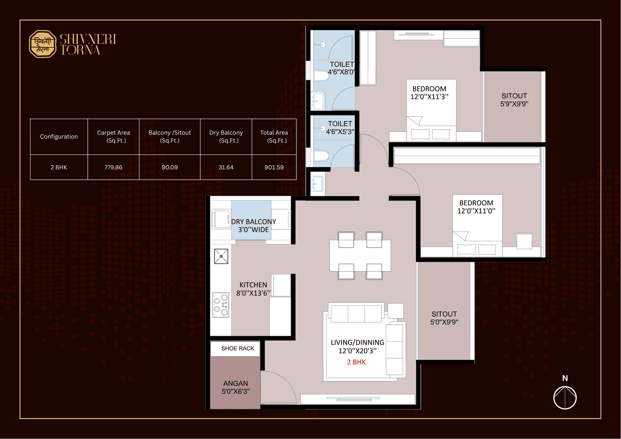 Deshpande Shivneri Torna Unit plan - 902 sq.ft.