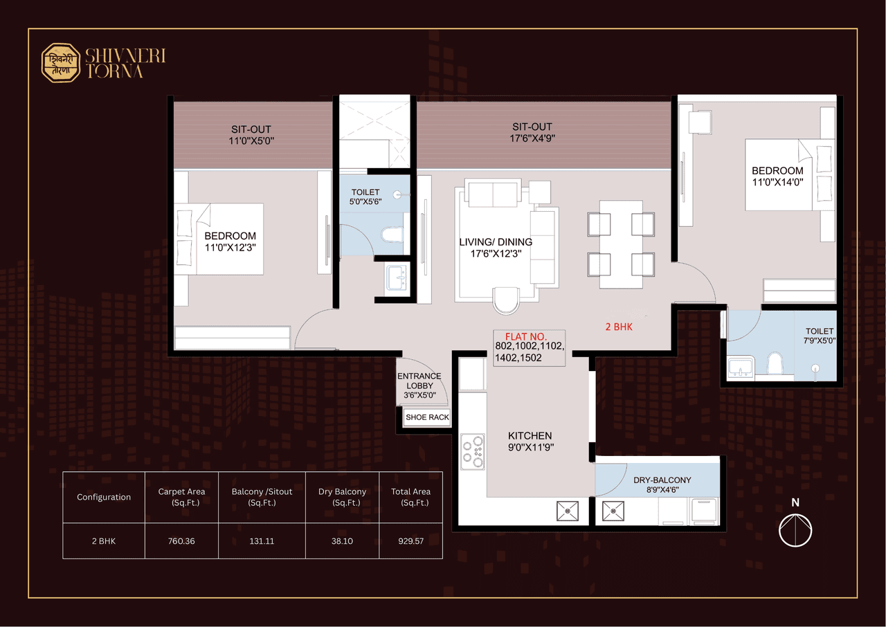 Deshpande Shivneri Torna Unit plan - 930 sq.ft.